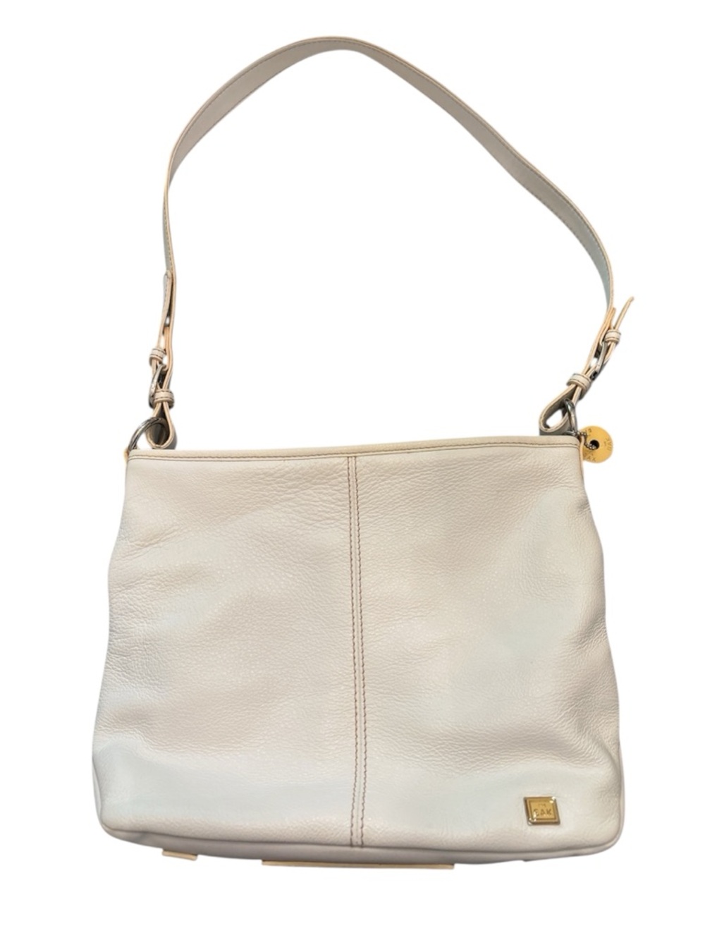 The Sak Cream Pebbled Leather Shoulder Bag with Gold Accents